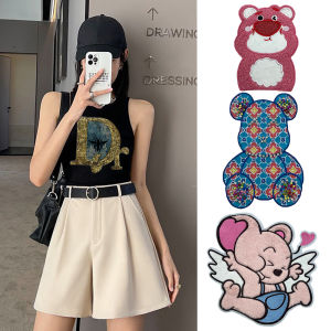 New Fashionable Hand Sewn Large Size Strawberry Bear Mouse Patch Embroidered Clothes Sunscreen Patch Trendy Brand Patch