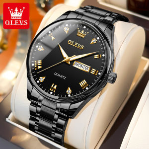 OLEVS jam tangan waterproof original brand tahan air clock watch for mens trendy sejuk kuarza kalendar Baru mewah fesyen kasual bercahaya Berlian Keluli loceng tahan karat hadiah teman lelaki