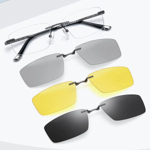 FONEX không có vành Titanium gọng kính Men vuông Clip on Flip-up Kính Mắt Nhật Bản tùy chỉnh kính mắt cho mắt với 3D & nhìn trong đêm & ống kính phân cực 85761