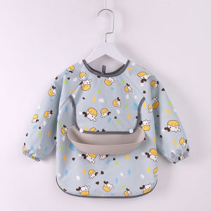 Waterproof Silicone Baby Bibs Long Sleeve Childrens Apron Anti-Mess Clothes Boys Girls Eating Cover up Casual Style Polyester Fabric