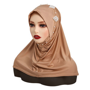 Jifang Plain Muslim Instant Hijab Inners With wth White Pearls SL198