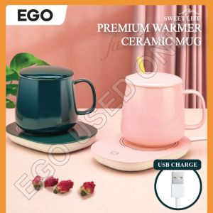 MINUMAN SUAM Electric Ceramic Mug Cup Set with Spoon USB Charge Warm Pad Instant Heating Warming Coffee/Tea Drink Set
