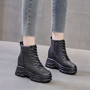 TINIKENG Womens Martin Boots Waterproof Leather Thick Bottom Inner Heightening Autumn Winter New Style British Style Shoes