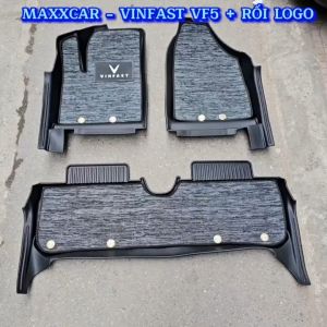 VINFAST VF5: Thảm lót sàn MAXXCAR nhựa TPE đúc nguyên khối 5D tràn viền CHO XE VF5 + Rối logo