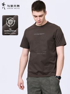Embossed Printing Anti-bacterial Mens Crewneck T-shirt