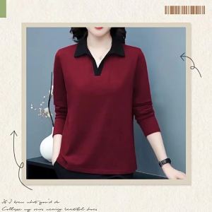 HUAXUNRAN | Áo Thun Tay Dài Cotton cho Phụ Nữ Size Lớn Chống Lão Hóa