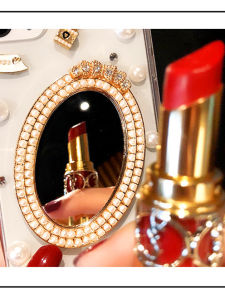Luxurious Pearl Mirror Lipstick Holder  17Pro XR Transparent 13 Female Style 12 High End 14 15Plus 16Promax Silicone Case