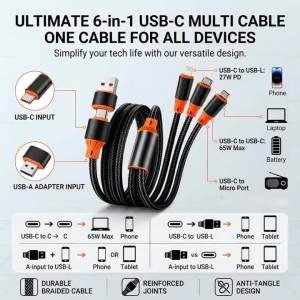 Cáp Sạc Nhanh USB C 4 Trong 1 Chất Liệu Nylon Bện Đa Cổng Loại C Micro Dành Cho iPhone Samsung Xiaomi Huawei