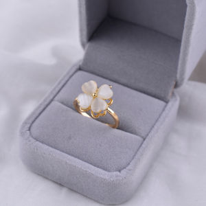 925 Pure Silver Cats Eye Stone Four-leaf Flower Ring New 2023 Luxury Small Minority Ring Cold and Fashionable INS Jewelry for Women