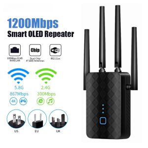 VYOPBC | 1200Mbps 2.4G 5GHz WiFi Repeater Wireless Dual Band WiFi Extender 802.11ac Gigabit Amplifier Router Long Range Signal Booster