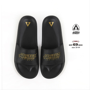 Aerostreet 39-44 Electra Hitam Hitam - Sandal Sendal Slop Slip On Casual Pria Wanita Aero Street BAAAA