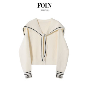 Foin Fu Yin Short Korean Style Two-piece Set 2024 New Arrival Classic Style Sailor Collar Shawl Sweater Tops Base