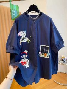 XIBAIYI | Embroidered Design Short Sleeve Lightweight Oversized Casual Shirt
