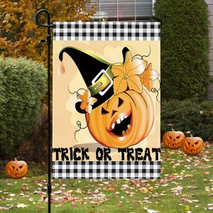 Trick Or Treat Halloween Garden Flag Witch Hat Jack O Lantern Buffalo Plaid Outdoor Yard Fall Holiday Decor Banner