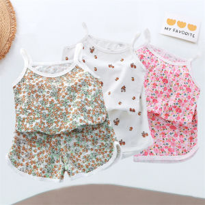 2026 New Kids Tops+shorts Set Summer Thin Baby Cotton Vest Sleeveless Loungewear Set for Girls Suit