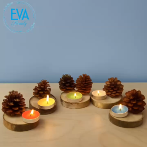 5 Set Decor Lát Gỗ  Quả Thông Khô & Nến Tealight Mix Màu – Trang Trí Noel Tết Tiệc