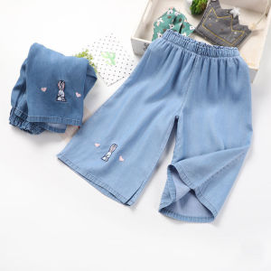 Girls Seven-Foot Pants 2023 New Summer Thin Wide-Leg Childrens Jeans Baby Denim Shorts Tencel Short Pants for Girls