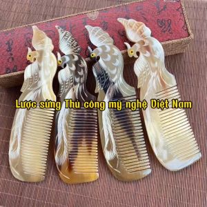 Lược sừng chạm Phượng Hoàng 2 mặt (size M-18cm) Mỹ nghệ Hà Phương nét chạm tỉ mỉ sắc nét