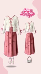 Set Pakaian Wanita yang Imut & Stylish: Blouse Model Pita Kekinian, Rok Pita Pink, Tas Kecil Imut, dan Kacamata Hitam AM303R
