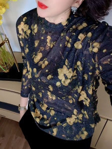 SUOXIMENG | Large Size Floral Print Round Neck Base Shirt Womens Fashion Trend Vintage Versatile Anti-Aging Autumn New Arrival Base Shirt