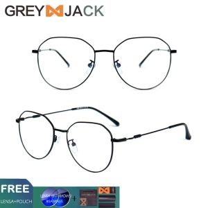 Grey Jack Frame Kacamata komputer Anti Radiasi Blueray wanita pria bisa minus metal poligonal fashion korea 9465