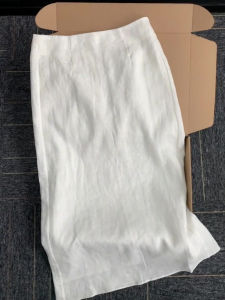 PAIBOLI | High Waist A-Line Midi Skirt Cotton Linen Split Back White Linen Womens Summer Half-length Skirts Slimming Effect