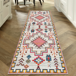 VIKAMA Bohemian Geometric Runner Rug Anti-Slip Kitchen Corridor Floor Mat Easy to Clean Bedroom Carpet Home Decoration
