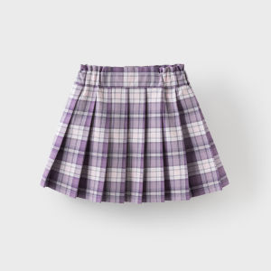Dave Bella Plaid Gingham Girls Skirt Pleated School Uniform Style Childrens Autumn New Arrival Half-length Bicolor Dress