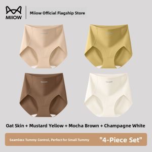 miiow | Ice Silk High Waist Abdomen Control Womens Underwear Thin Summer Anti-Bacterial Seamless Nylon Ladies Triangle Panties