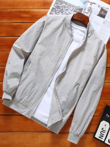 Mens Summer Ultra-Thin Baseball Jacket Ice Silk Sun Protection Clothing Breathable Trendy UV Protection Lightweight Polyester