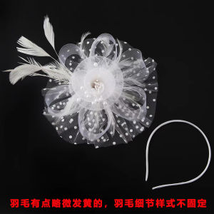 French Style White Mini Hat Wedding Dress Headwear Fairy Atmosphere Versatile Vintage Feather Net Flower Hair Accessories