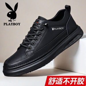 Playboy Mens Casual Leather Shoes Comfortable Breathable Driving Shoes Fashionable All-Season Slip-On Loafers Flat Heel