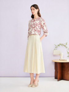 Fashion Elegant Art Print Silky Embroidered Round Collar Shirt
