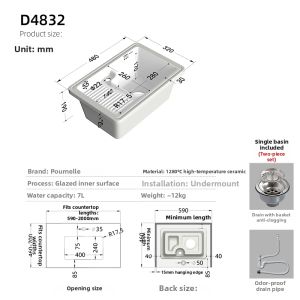 Pournelle | Washing And Handwashing Basin Integrated Ceramic Laundry Sink With Washboard