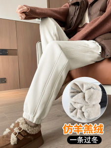 กางเกงกีฬาผ้ากำมะหยี่หนาสำหรับผู้หญิง ทรงหลวม ทรงสลิมฟิต กางเกงขายาวทรงฮาราจูกุสำหรับนักเรียนมัธยมต้นและมัธยมปลาย