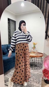 Haseena Rok Plisket Mietaa Motif Polkadot Besar Tabur | Rok Wanita Skirt Ruffle Anti Nerawang Motif Style Korea