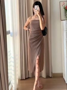 เดรสดำ เดรสคล้องคอ เดรสแขนกุด ชุดเซ็กซี่ เดรสยาว เดรสรัดรูป