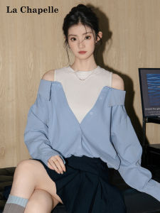 La Chapelle | Color Block Fake Two-Piece Long Sleeve Blouse