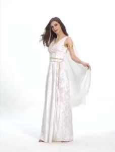 Womens Greek Athenian Goddess Costume s Halloween Aphrodite Cosplay Long V-Neck Gown Wedding Party