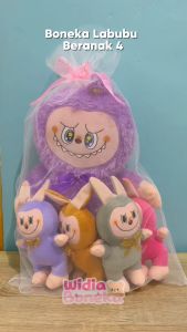 BONEKA LABUBU BERANAK LED SUDAH DILENGKAPI JARING DAN PITA LUCU