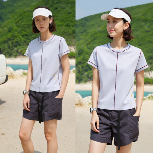 Color Block Trimmed Short Sleeve Slimming Cool Touch T-Shirt