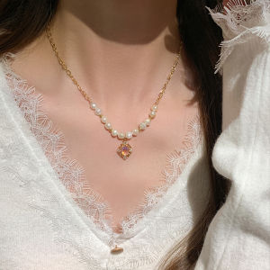 Retro Court Style Moonstone Imitation Baroque water Pearl Necklace Gentle Vintage Clavicle Chain Jewelry for Women