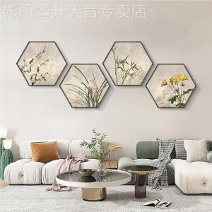 New Chinese Style Combination Creative Painting Hall Wall Art Decor Simple Modern Frame Living Room Oil Canvas Customizable