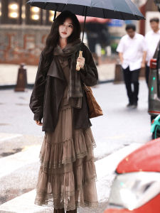 French Vintage Irregular Lace Skirt Elastic Waist Patchwork Large Skirt Long Skirt Versatile Half-length Polyester Fiber Gathered