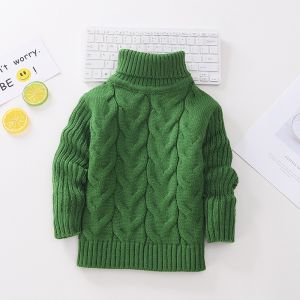 Thickened Fleece Knitted High Collar Sweater for Boys And Girls Autumn Winter Clothes Soft Comfortable Long Sleeve Crew Neck Top