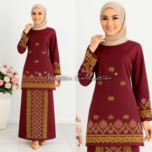 SETELAN BAJU KURUNG JADI/BAKAL BAHAN BORDIR SONGKET BUNGA