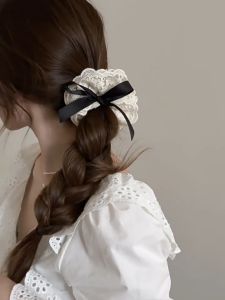 Pharaoh🍓Ikat Rambut Usus Besar Renda Vintage Ikat Rambut Lembut Bordir Pita Karet Wanita COD