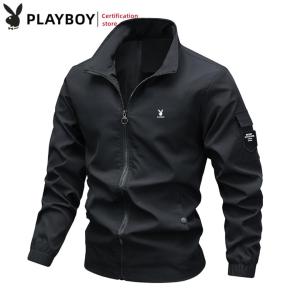 Playboy Mens Youth Jacket: A Fashionable Casual Sports Stand Collar Thin Solid Color Jacket