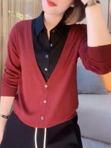 QINGNAER | Fashionable Stylish Plus Size Knitted Two-Piece Cardigan Slim Fit Top