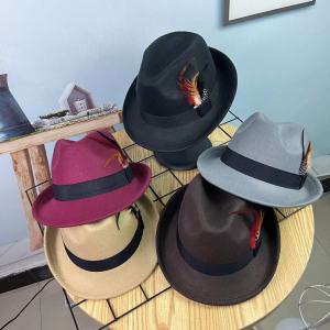 New Color Feather Small Top Hat Mens and Womens Fashion Felt Hat All Match Gentleman Hat Retro Jazz Hat